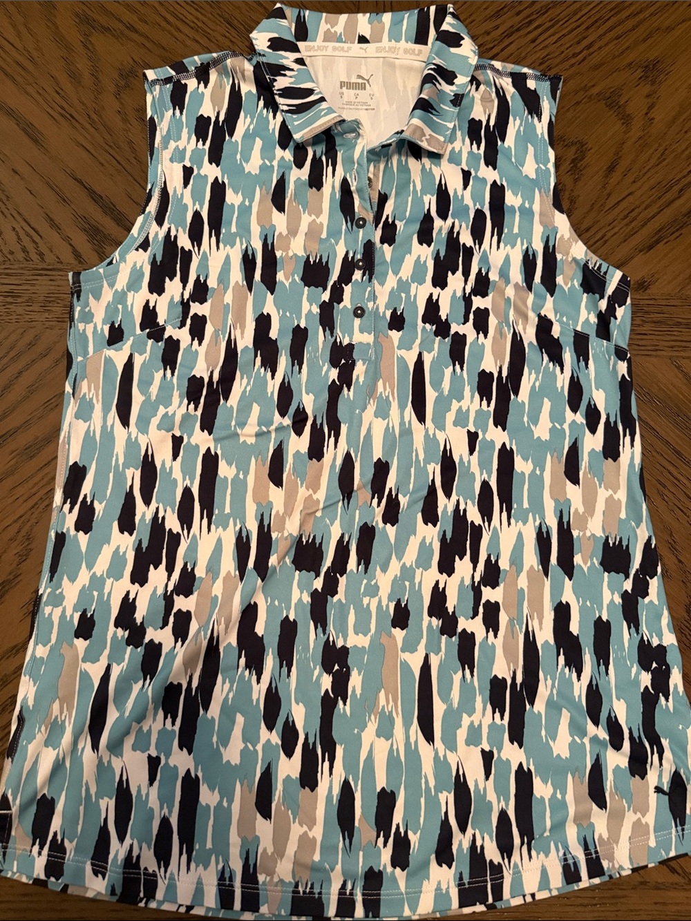 Puma Women’s Sleeveless Polo Tank - Blue, Navy, White, Tan Print